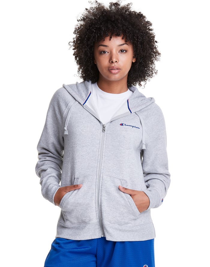 Champion Womens Hoodie NZ - Powerblend Fleece Full Zip Grey ( 5193-VTHGL )